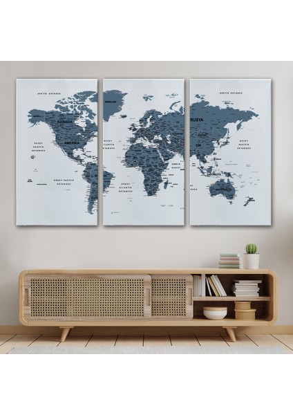 Türkçe Dünya Haritası Dekoratif Kanvas Tablo Son Derece Detaylı 1615 modelleri