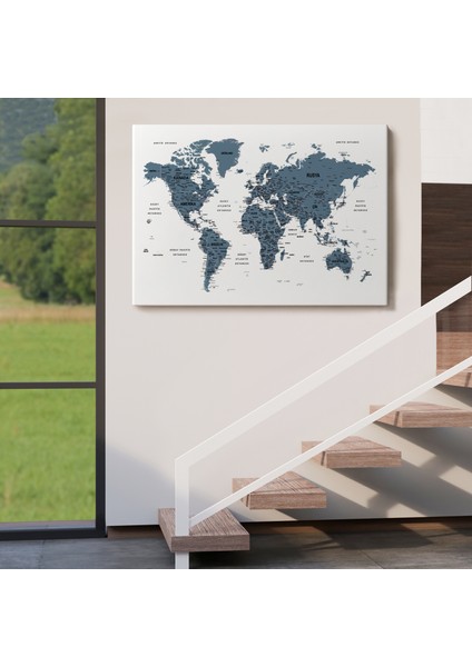 Türkçe Dünya Haritası Dekoratif Kanvas Tablo Son Derece Detaylı 1615 indirimleri