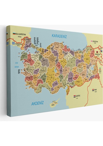 Türkiye Haritası Kanvas Tablo Il ve Ilçeli Ayrıntılı Eğitici Komşulu Tablo 3014