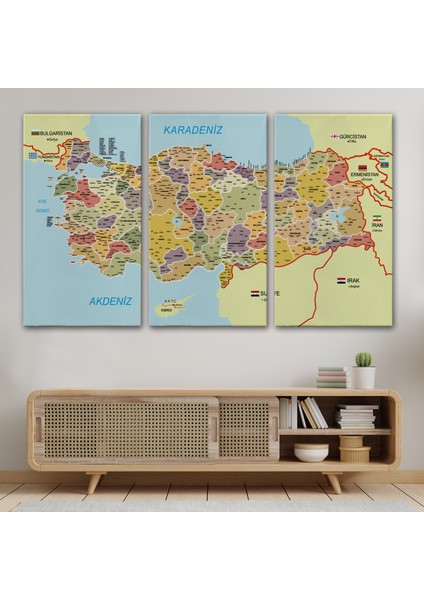 Türkiye Haritası Kanvas Tablo Il ve Ilçeli Ayrıntılı Eğitici Komşulu Tablo 3014 modelleri
