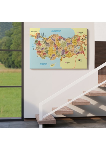 Türkiye Haritası Kanvas Tablo Il ve Ilçeli Ayrıntılı Eğitici Komşulu Tablo 3014 indirimleri