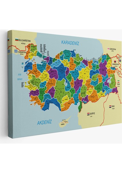Türkiye Haritası Kanvas Tablo Il ve Ilçeli Ayrıntılı Eğitici Komşulu Tablo 3004