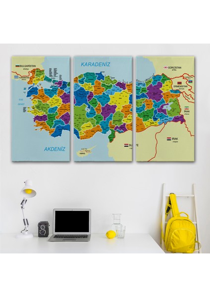 Türkiye Haritası Kanvas Tablo Il ve Ilçeli Ayrıntılı Eğitici Komşulu Tablo 3004 modelleri