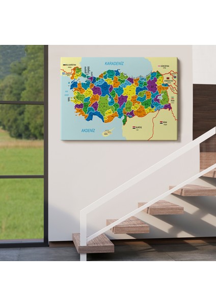 Türkiye Haritası Kanvas Tablo Il ve Ilçeli Ayrıntılı Eğitici Komşulu Tablo 3004 indirimleri