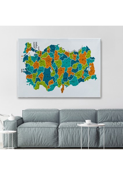 Türkiye Haritası Kanvas Tablo Il ve Ilçeli Ayrıntılı Eğitici Dekoratif Tablo 3043 fiyatları