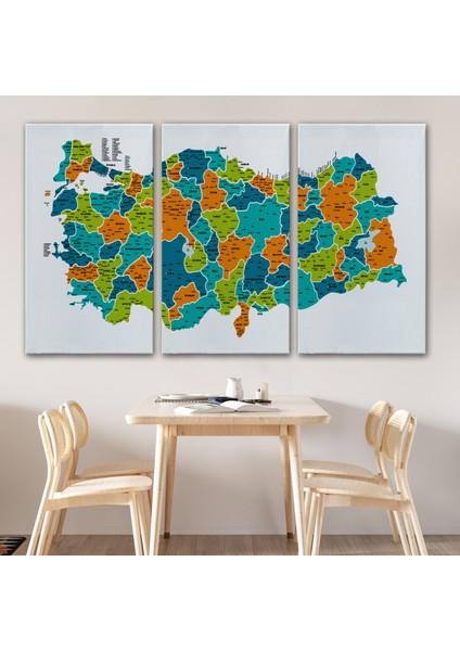 Türkiye Haritası Kanvas Tablo Il ve Ilçeli Ayrıntılı Eğitici Dekoratif Tablo 3043 modelleri