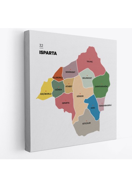 Isparta Ili ve Ilçeler Haritası Dekoratif Kanvas Tablo 1362