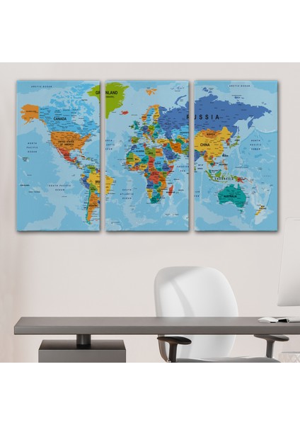 Dünya Haritası Kanvas Tablo Çok Ayrıntılı Dekoratif ve Okyanuslu 2189 modelleri