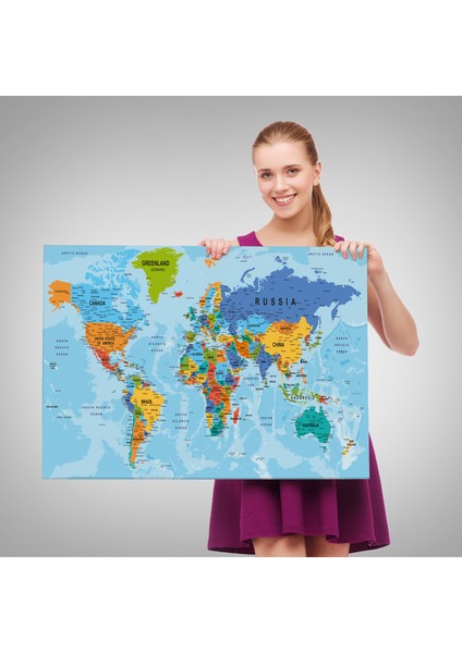 Dünya Haritası Kanvas Tablo Çok Ayrıntılı Dekoratif ve Okyanuslu 2189 fırsatları