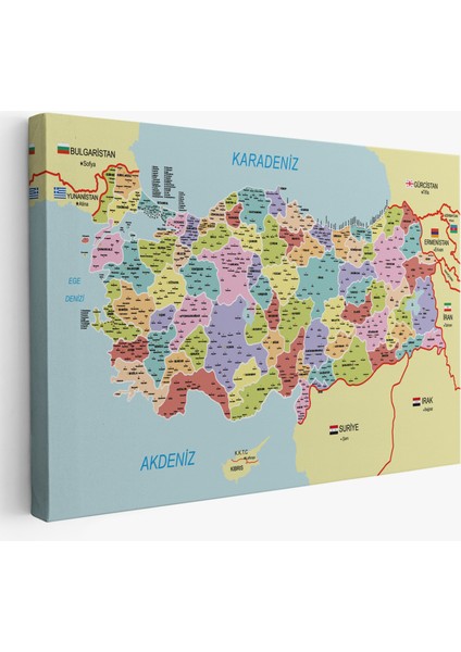 Türkiye Haritası Kanvas Tablo Il ve Ilçeli Ayrıntılı Eğitici Komşulu Tablo 3011