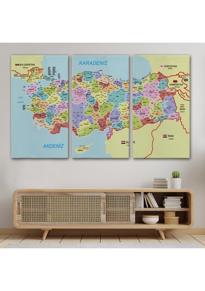 Türkiye Haritası Kanvas Tablo Il ve Ilçeli Ayrıntılı Eğitici Komşulu Tablo 3011 modelleri