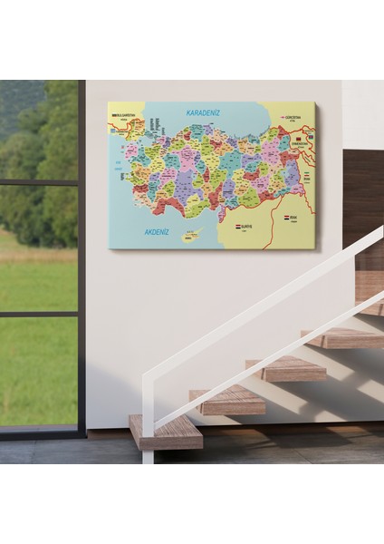 Türkiye Haritası Kanvas Tablo Il ve Ilçeli Ayrıntılı Eğitici Komşulu Tablo 3011 indirimleri