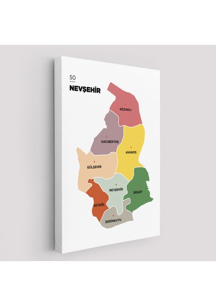 Nevşehir Ili ve Ilçeler Haritası Dekoratif Kanvas Tablo 1428