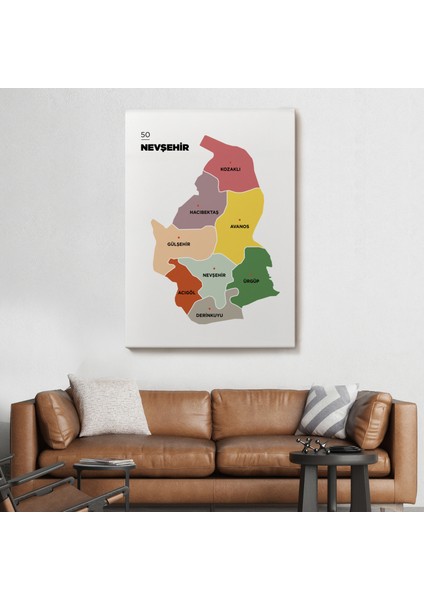 Nevşehir Ili ve Ilçeler Haritası Dekoratif Kanvas Tablo 1428 fiyatları