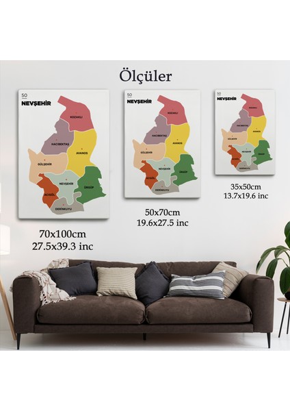 Nevşehir Ili ve Ilçeler Haritası Dekoratif Kanvas Tablo 1428 indirimleri