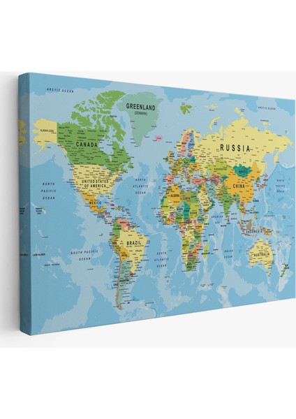 Dünya Haritası Kanvas Tablo Çok Ayrıntılı Dekoratif ve OKYANUSLU2151