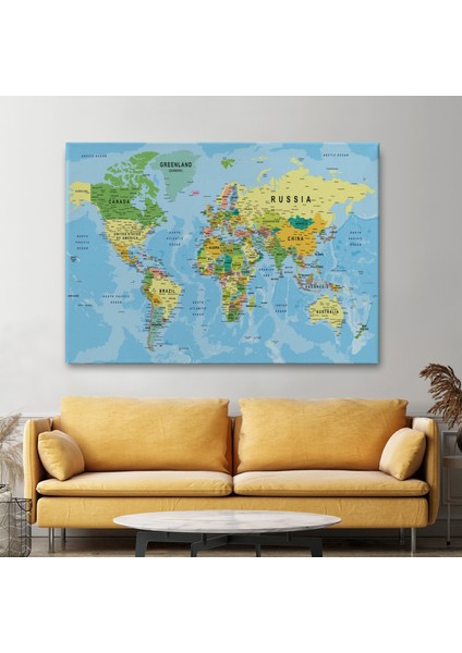 Dünya Haritası Kanvas Tablo Çok Ayrıntılı Dekoratif ve OKYANUSLU2151 fiyatları