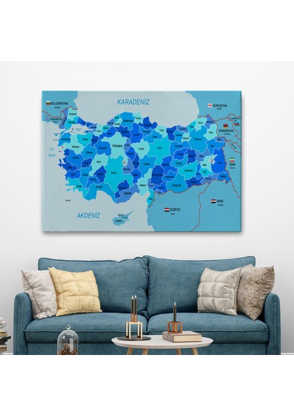 Türkiye Haritası Kanvas Tablo Sınır Komşulu Eğitici Dekoratif Tablo 3086 fiyatları