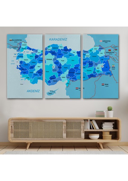 Türkiye Haritası Kanvas Tablo Sınır Komşulu Eğitici Dekoratif Tablo 3086 modelleri