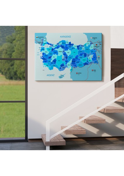 Türkiye Haritası Kanvas Tablo Sınır Komşulu Eğitici Dekoratif Tablo 3086 indirimleri