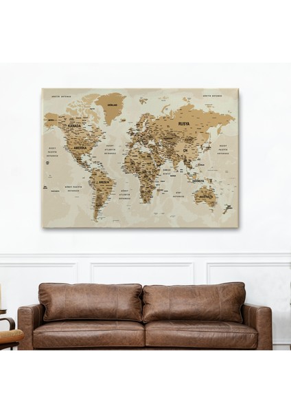 Türkçe Dünya Haritası Son Derece Ayrıntılı Eğitici Okyanuslu Kanvas Tablo 2544 fiyatları