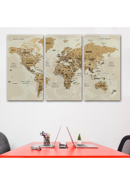 Türkçe Dünya Haritası Son Derece Ayrıntılı Eğitici Okyanuslu Kanvas Tablo 2544 modelleri