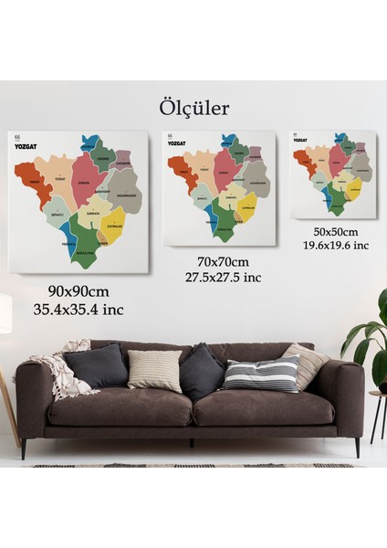 Yozgat Ili ve Ilçeler Haritası Dekoratif Kanvas Tablo 1485