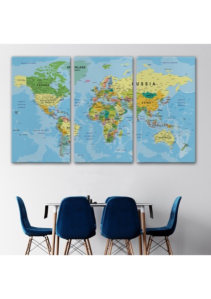 Dünya Haritası Kanvas Tablo Çok Ayrıntılı Dekoratif ve OKYANUSLU2151 modelleri