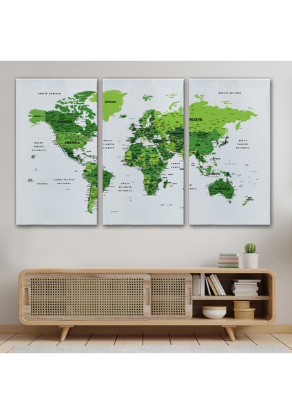 Türkçe Dünya Haritası Dekoratif Kanvas Tablo Son Derece Detaylı 1613 modelleri