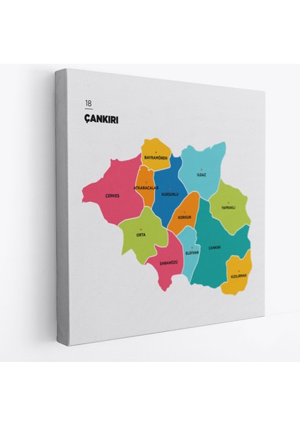 Çankırı Ili ve Ilçeler Haritası Dekoratif Kanvas Tablo 1312