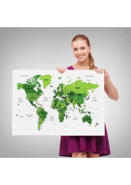 Türkçe Dünya Haritası Dekoratif Kanvas Tablo Son Derece Detaylı 1613 fırsatları