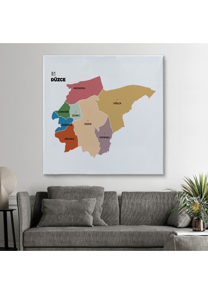 Düzce Ili ve Ilçeler Haritası Dekoratif Kanvas Tablo 1325 fiyatları