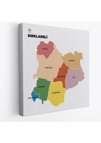 Kırklareli Ili ve Ilçeler Haritası Dekoratif Kanvas Tablo 1395