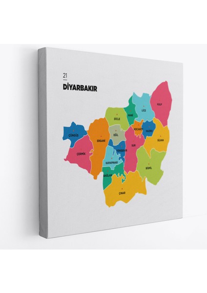 Diyarbakır Ili ve Ilçeler Haritası Dekoratif Kanvas Tablo 1321