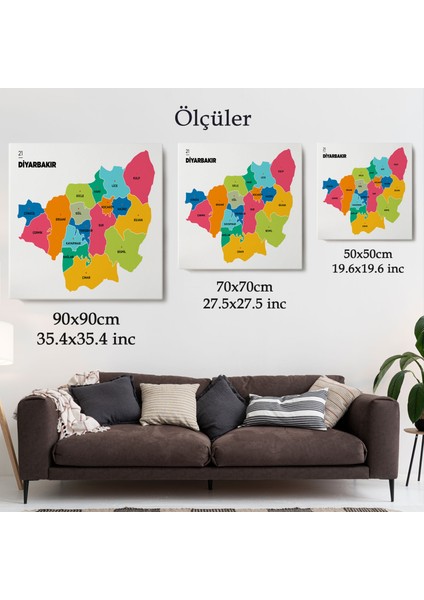 Diyarbakır Ili ve Ilçeler Haritası Dekoratif Kanvas Tablo 1321 indirimleri