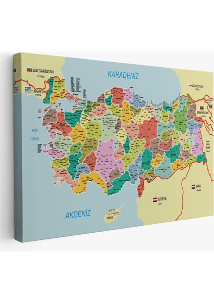 Türkiye Haritası Kanvas Tablo Il ve Ilçeli Ayrıntılı Eğitici Komşulu Tablo 3012