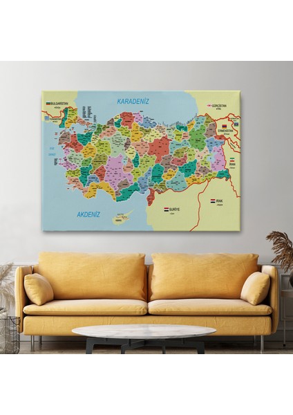 Türkiye Haritası Kanvas Tablo Il ve Ilçeli Ayrıntılı Eğitici Komşulu Tablo 3012 fiyatları