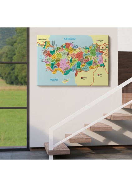 Türkiye Haritası Kanvas Tablo Il ve Ilçeli Ayrıntılı Eğitici Komşulu Tablo 3012 indirimleri