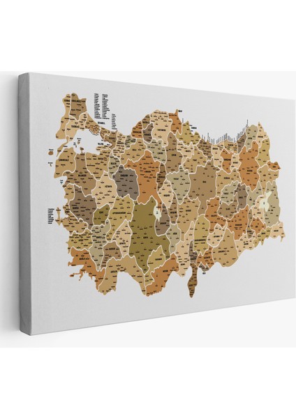 Türkiye Haritası Kanvas Tablo Il ve Ilçeli Ayrıntılı Eğitici Dekoratif Tablo 3048