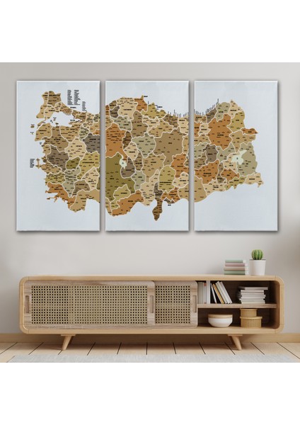 Türkiye Haritası Kanvas Tablo Il ve Ilçeli Ayrıntılı Eğitici Dekoratif Tablo 3048 modelleri
