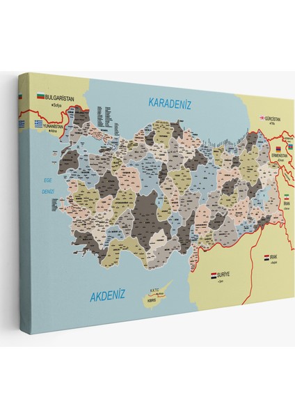 Türkiye Haritası Kanvas Tablo Il ve Ilçeli Ayrıntılı Eğitici Komşulu Tablo 3013