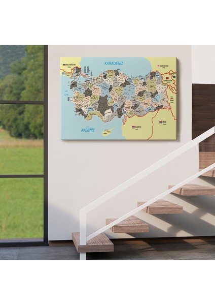 Türkiye Haritası Kanvas Tablo Il ve Ilçeli Ayrıntılı Eğitici Komşulu Tablo 3013 indirimleri