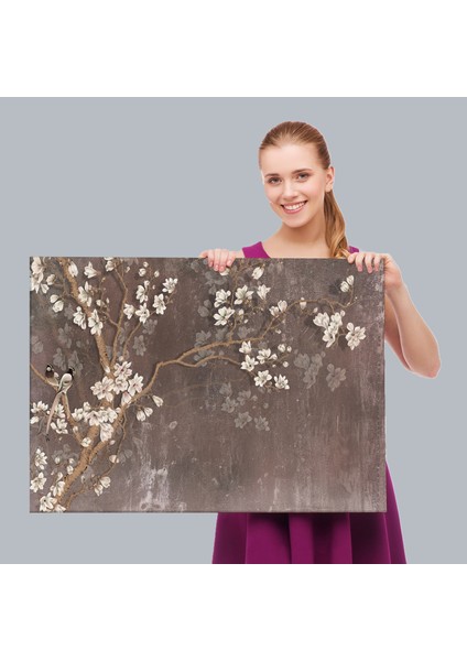 Ağaçtaki Beyaz Çiçekler Yağlıboya Görünüm Dekoratif Kanvas Duvar TABLOSU-3736 fırsatları