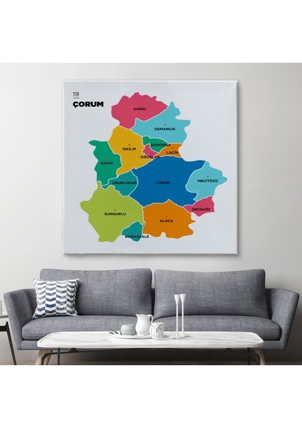 Çorum Ili ve Ilçeler Haritası Dekoratif Kanvas Tablo 1315 fiyatları