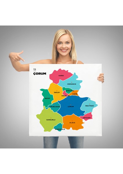 Çorum Ili ve Ilçeler Haritası Dekoratif Kanvas Tablo 1315 modelleri