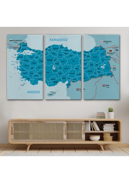 Türkiye Haritası Kanvas Tablo Sınır Komşulu Eğitici Dekoratif Tablo 3087 modelleri