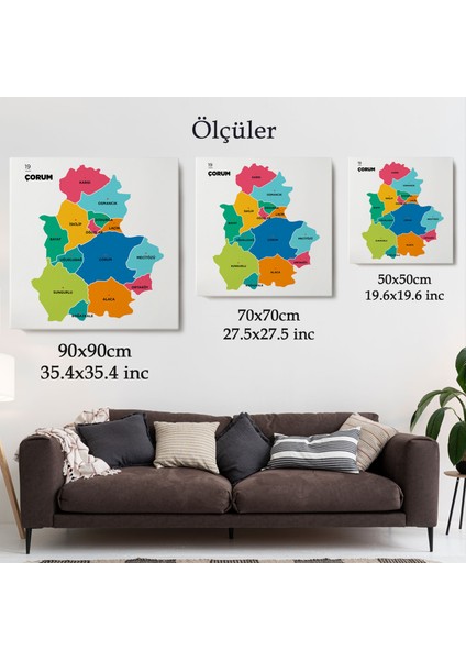 Çorum Ili ve Ilçeler Haritası Dekoratif Kanvas Tablo 1315 indirimleri