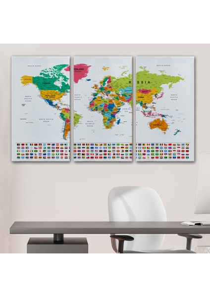 Dünya Haritası Son Derece Ayrıntılı Eğitici ve Bayraklı Dekoratif Kanvas Tablo 2798 modelleri