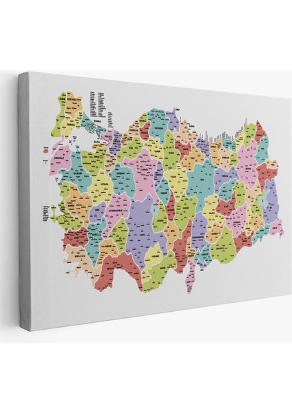 Türkiye Haritası Kanvas Tablo Il ve Ilçeli Ayrıntılı Eğitici Dekoratif Tablo 3039