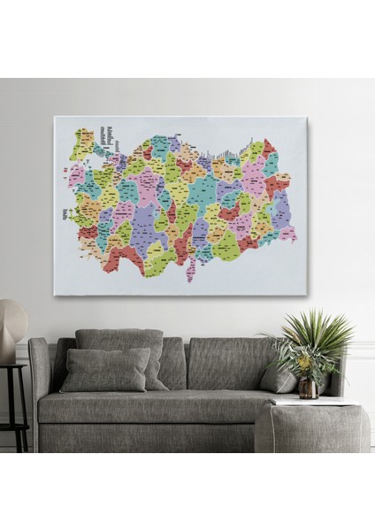 Türkiye Haritası Kanvas Tablo Il ve Ilçeli Ayrıntılı Eğitici Dekoratif Tablo 3039 fiyatları